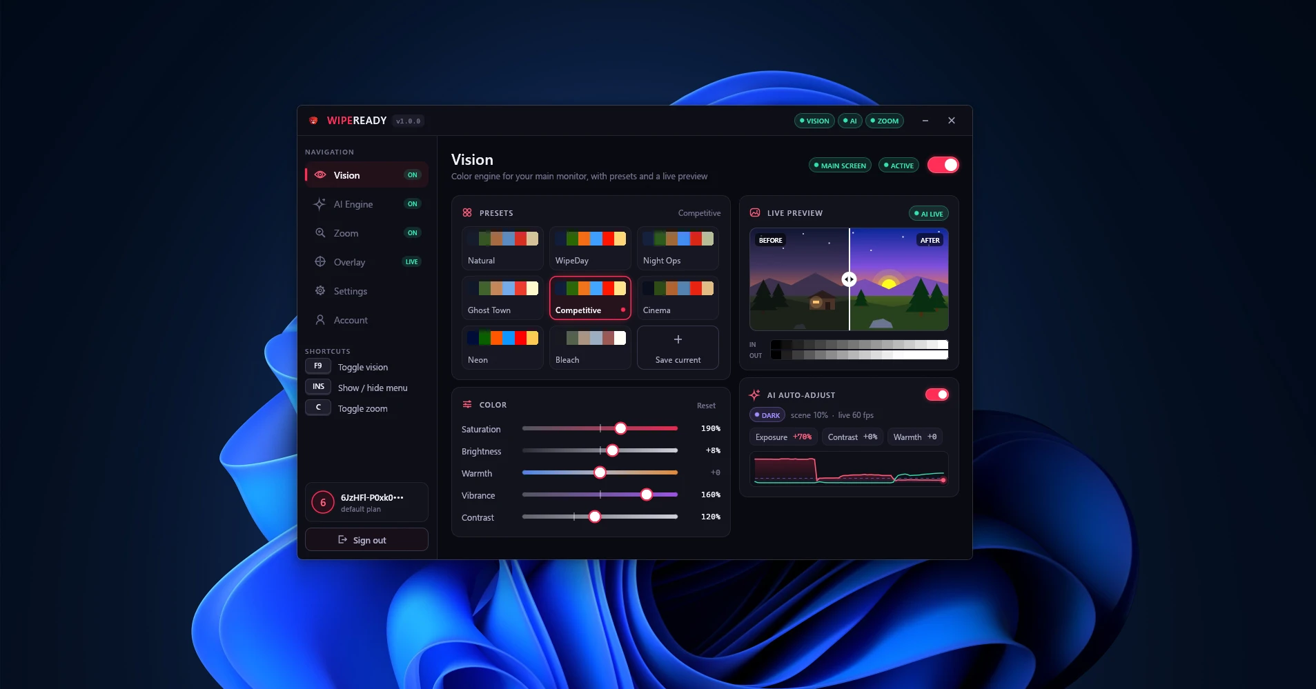 WipeReady Vision menu